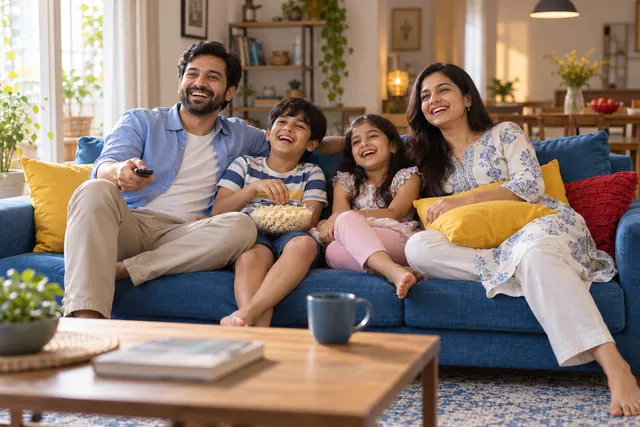 A family enjoying a relaxed weekend at home