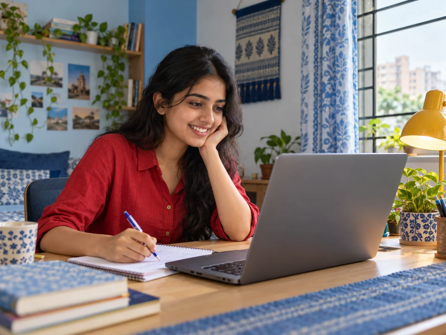 Illustrative student attending an online class